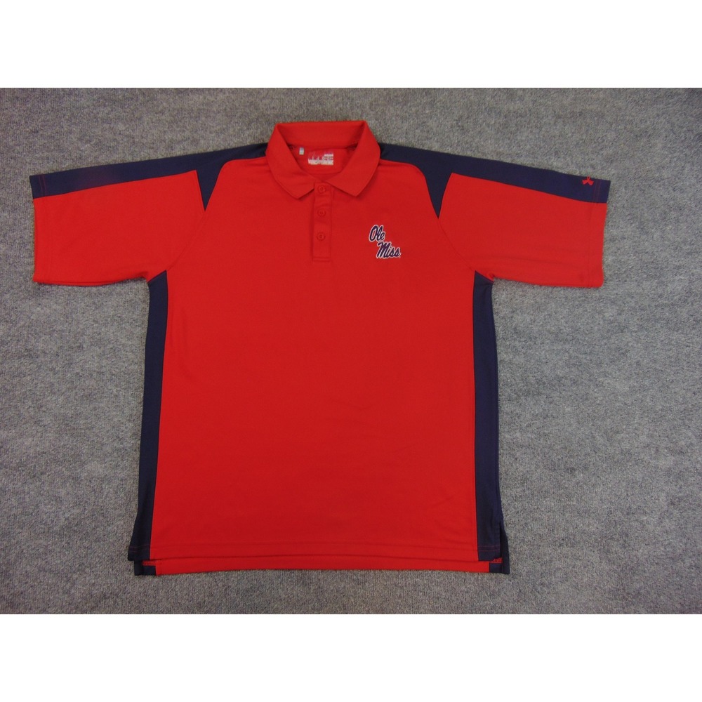 Ole Miss Polo Shirt Mens Large  Red Navy Blue Under‎ Armour HeatGear Golf - Picture 2 of 9